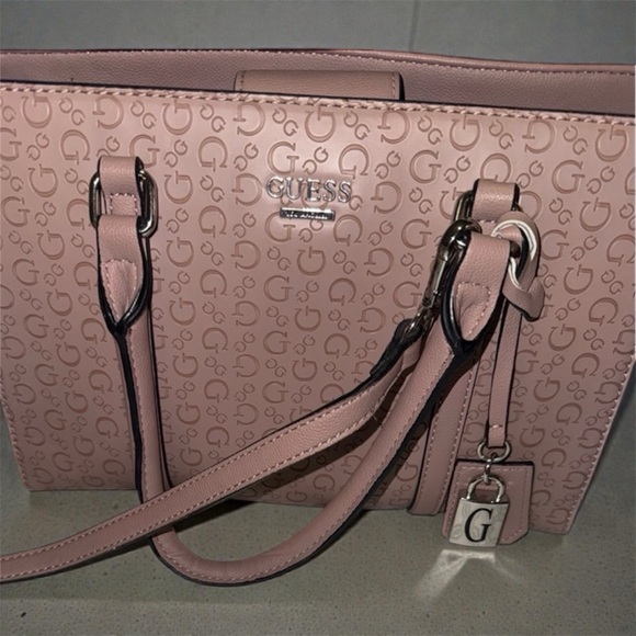 Guess Handbags - 💕Final price 💕Guess Blush Pink Monogram Tote with removable strap & silver